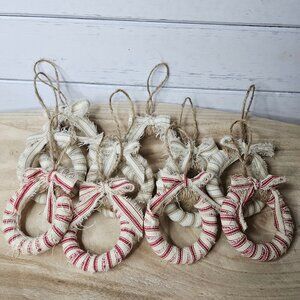 Primitive Farmhouse Rag Ticking Fabric wrapped Doughnut Wood Holiday Ornament 6